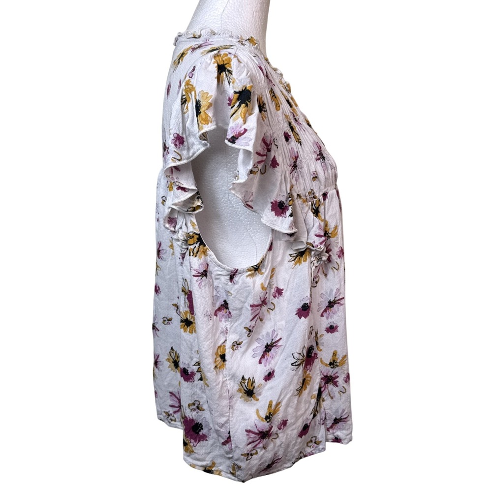 Lucky Brand Size XL Baby Doll Flutter Sleeve Floral Boho Blouse Fairycore Multi - Picture 2 of 8